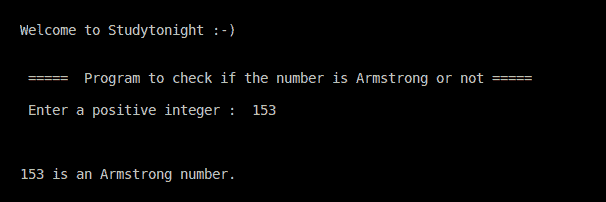 C++ Armstrong number program output