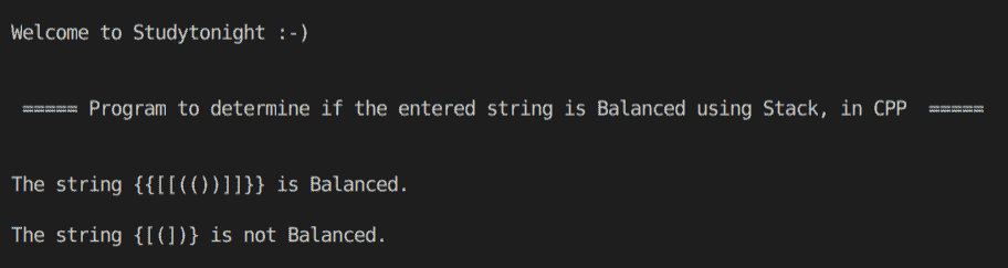 C++ balanced string using Stack