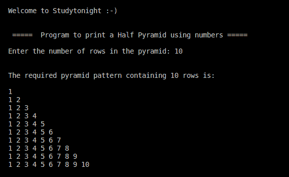 C++ half pyramid using numbers