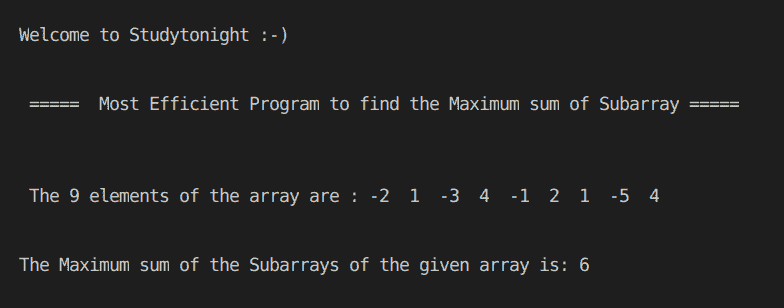 C++ Maximum sum of subarray