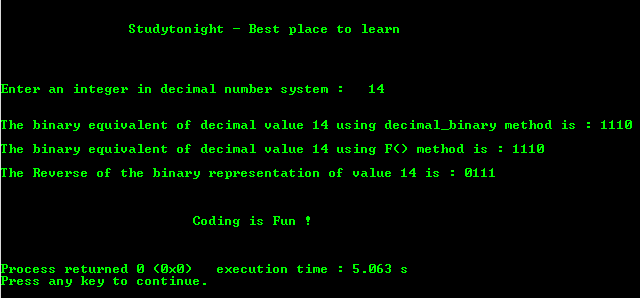 C Program output to convert Decimal to Binary using recursion