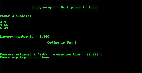 C Program output for Largest of three numbers