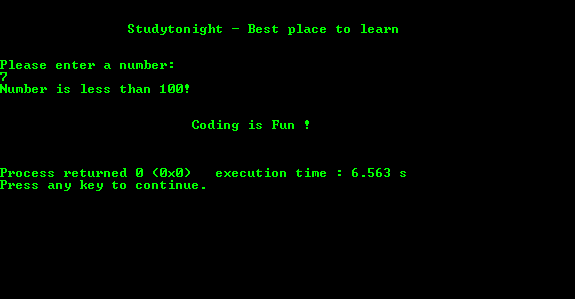 program output for If Else usage program in C