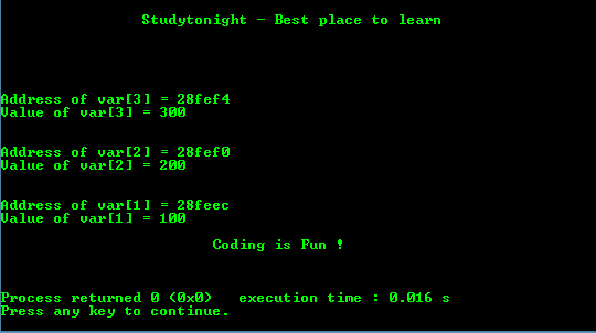 traversing array elements using Pointer Decrement in C language