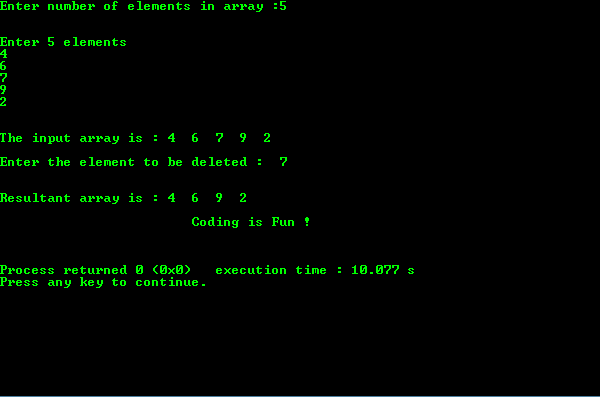 Program to Delete an Element from Array based on value