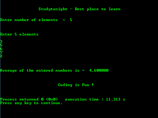 Program solution to find Average of N Numbers