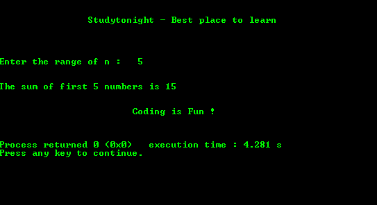 C program for Sum of first n numbers