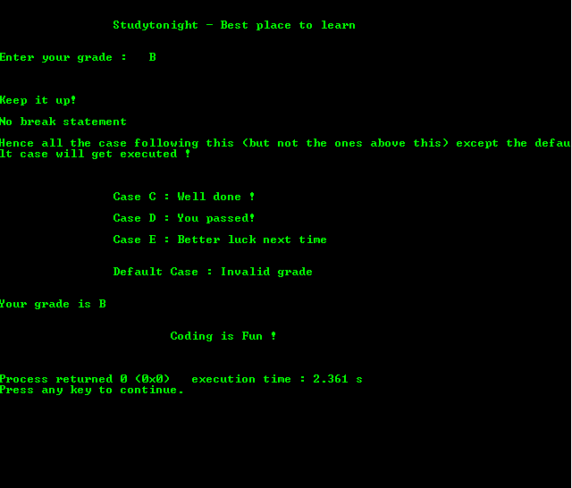 program to demonstrate Switch Case without Break