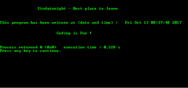 c program out to Display current date and time