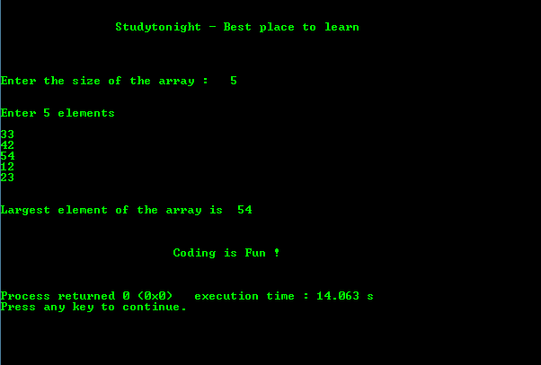 Program to find Largest array element using recursion