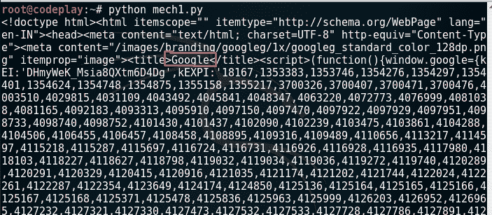 access google.com using mechanize Library