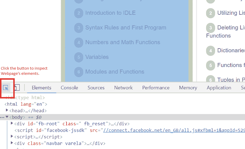 Inspect element for web scraping